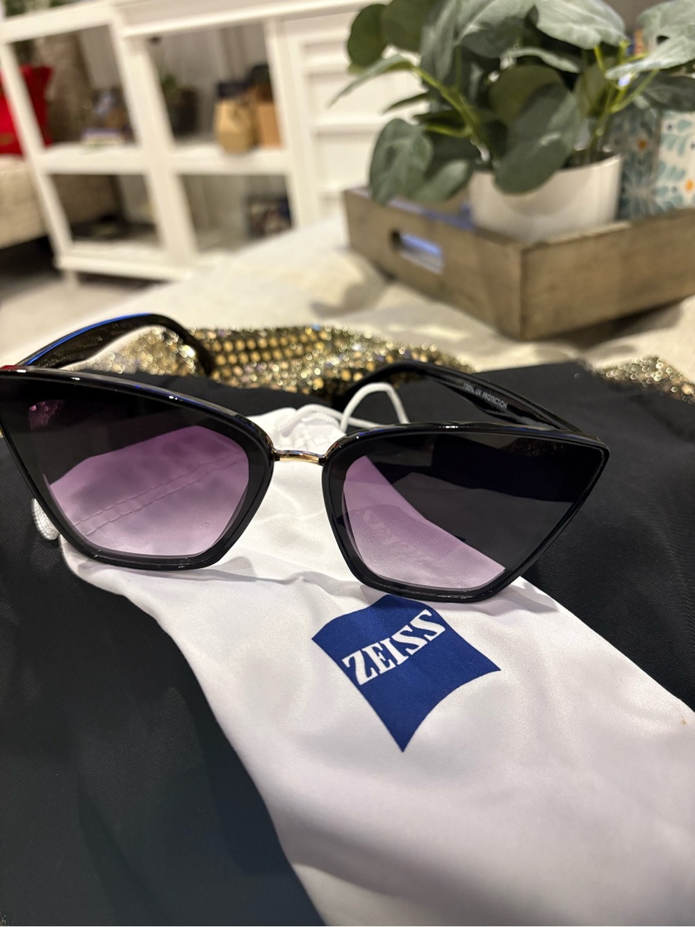Zeiss Women's Cat-Eye Sunglasses - Black Frame with Purple Lenses